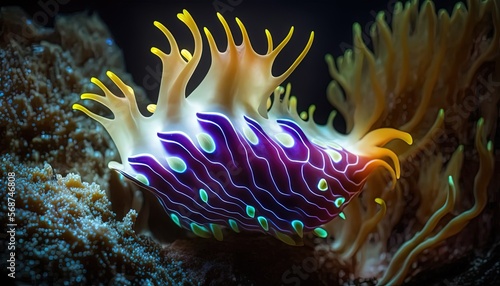 illustration of sea creature Nudibranchs, commonly known as sea slug, Generative Ai	
