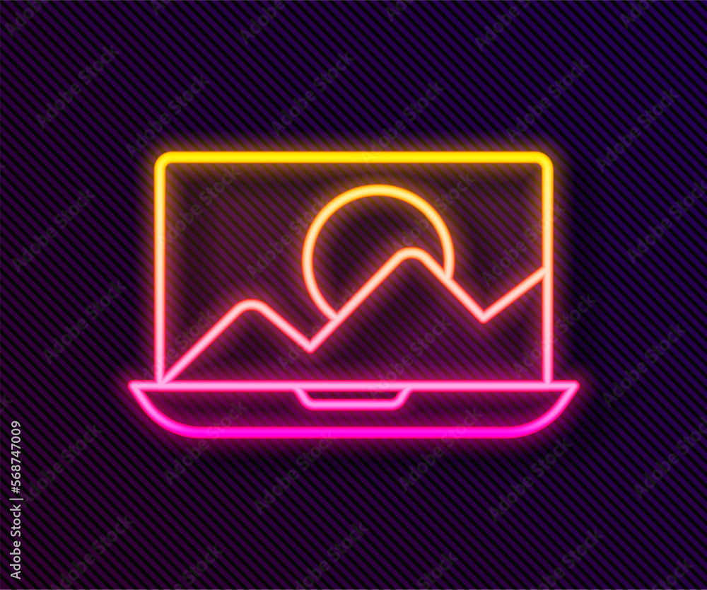 Glowing neon line Photo retouching icon isolated on black background. Photographer, photography, retouch icon. Vector