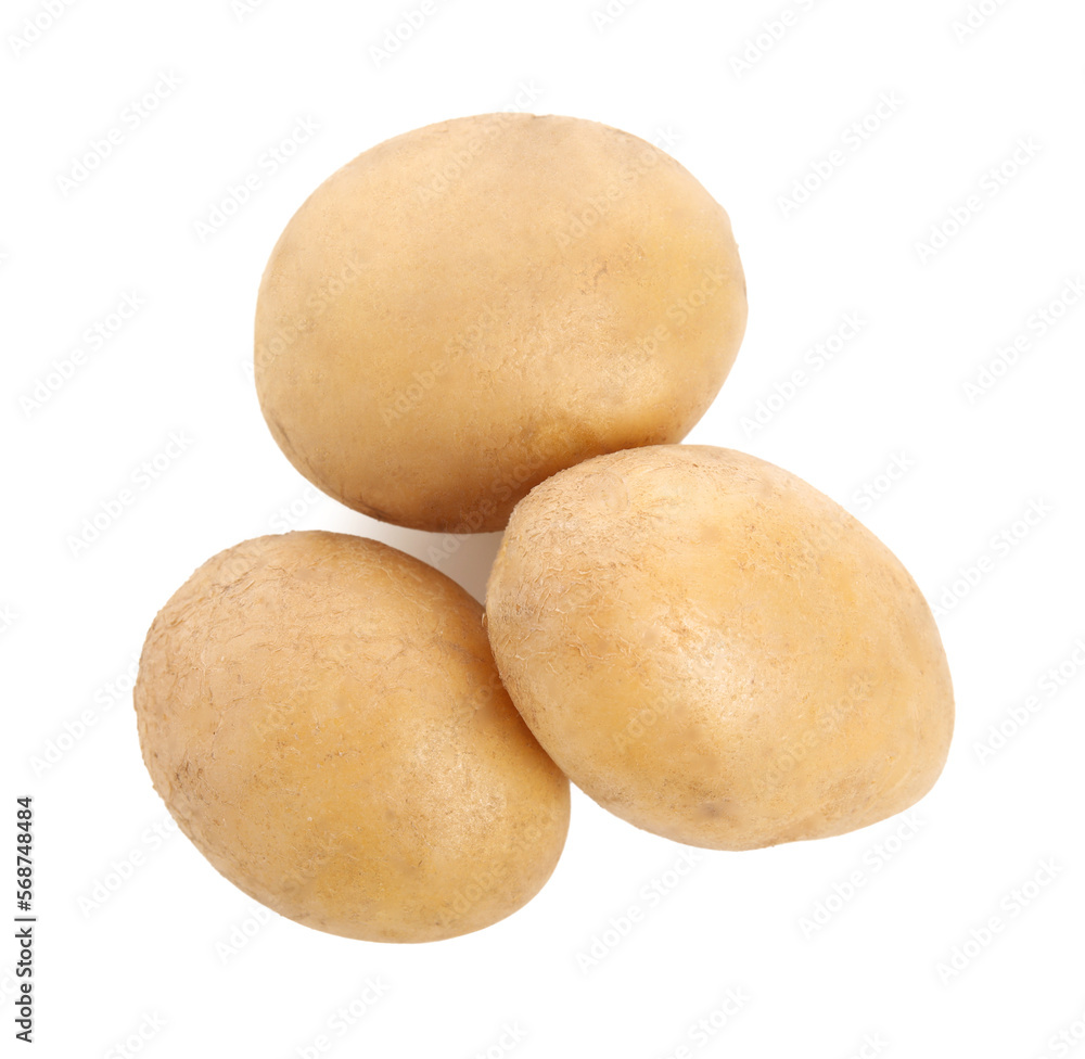 Tasty fresh potatoes on white background, top view