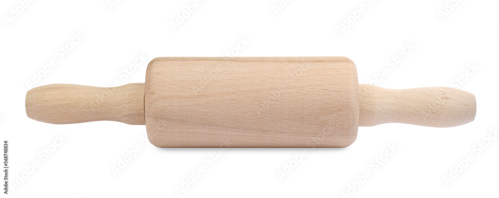 New wooden rolling pin on white background New wooden rolling pin on white background