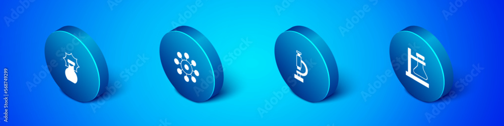 Set Isometric Explosion in the flask, Microscope, Test tube stand and Virus icon. Vector Set Isometric Explosion in the flask, Microscope, Test tube stand and Virus icon. Vector