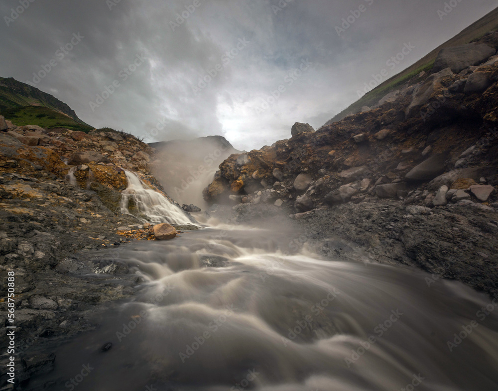 Fototapeta premium hot waterfalls, Northern Kuril Islands. Russia.