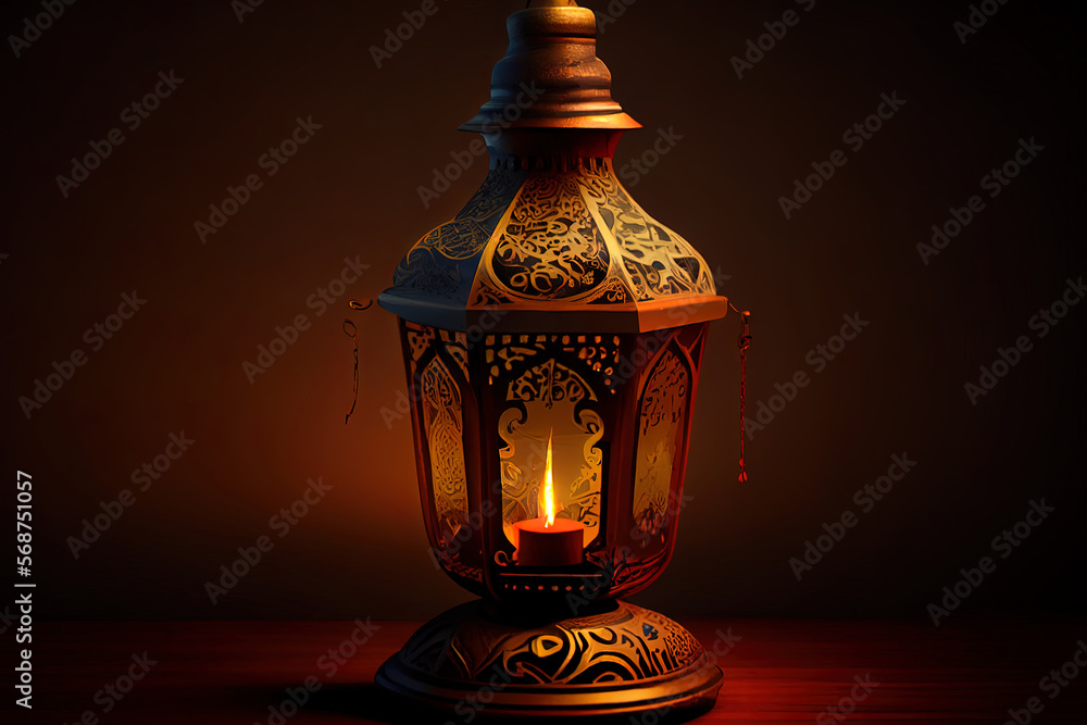Arabic lantern with burning candle. Generative Ai Arabic lantern with burning candle. Generative Ai