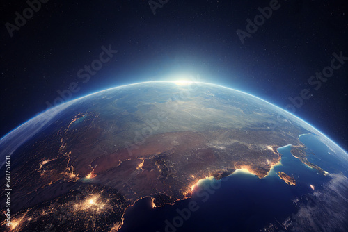planet earth taken from space, megacities view, space, new world