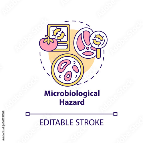 Microbiological hazard concept icon. Involving harmful bacteria. Food safety risk abstract idea thin line illustration. Isolated outline drawing. Editable stroke. Arial, Myriad Pro-Bold fonts used