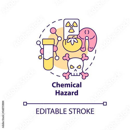 Chemical hazard concept icon. Products contamination. Food safety risk abstract idea thin line illustration. Isolated outline drawing. Editable stroke. Arial, Myriad Pro-Bold fonts used