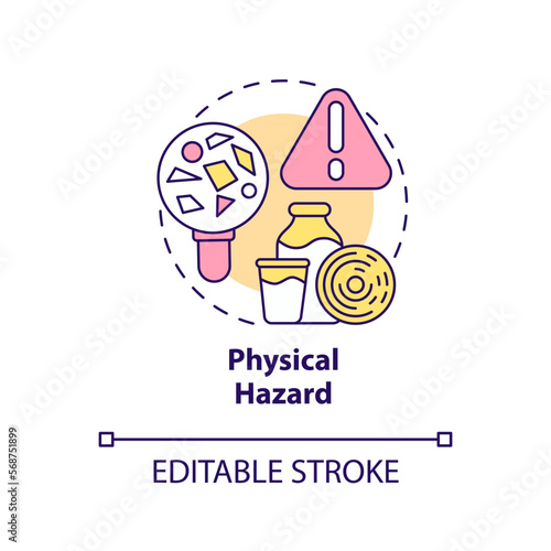 Physical hazard concept icon. Involving objects in products. Food safety risk abstract idea thin line illustration. Isolated outline drawing. Editable stroke. Arial, Myriad Pro-Bold fonts used