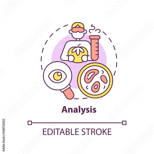 Analysis concept icon. Study potential risk reasons. HACCP system element abstract idea thin line illustration. Isolated outline drawing. Editable stroke. Arial, Myriad Pro-Bold fonts used