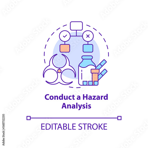 Conduct hazard analysis concept icon. Determine food safety risks. HACCP principle abstract idea thin line illustration. Isolated outline drawing. Editable stroke. Arial, Myriad Pro-Bold fonts used
