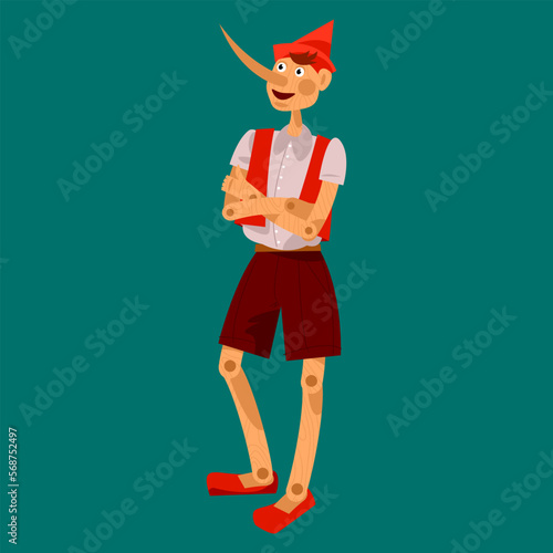 Fairy tale wooden boy with a long nose. Pinocchio.