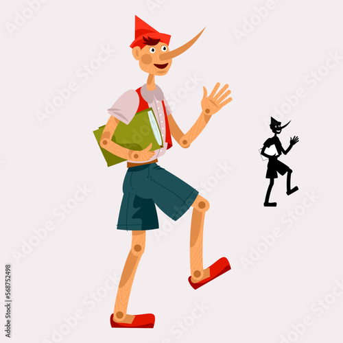 Fairy tale wooden boy with a long nose. Pinocchio.