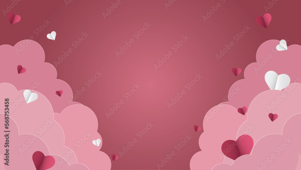 vector postcard with clouds and hearts. illustration with layered clouds and paper flying hearts vector postcard with clouds and hearts. illustration with layered clouds and paper flying hearts