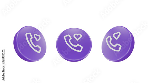 3D Render telephone call love Icon For Web Mobile App Social Media Promotion