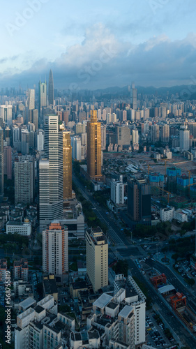 Shenzhen  China - Circa 2022  Aerial view of landscape in Shenzhen city  China