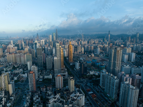 Shenzhen  China - Circa 2022  Aerial view of landscape in Shenzhen city  China