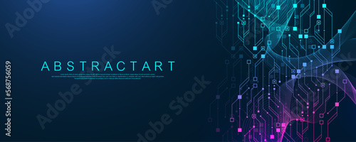 Modern technology circuit board texture background design. Waves flow. Quantum explosion technology. Quantum computer technologies concept. Futuristic blue circuit board background vector motherboard
