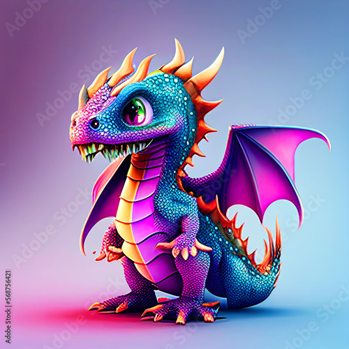 Adorable and cute dragon lizard Illustation  children-friendly cartoon in fantasy style  Generative AI
