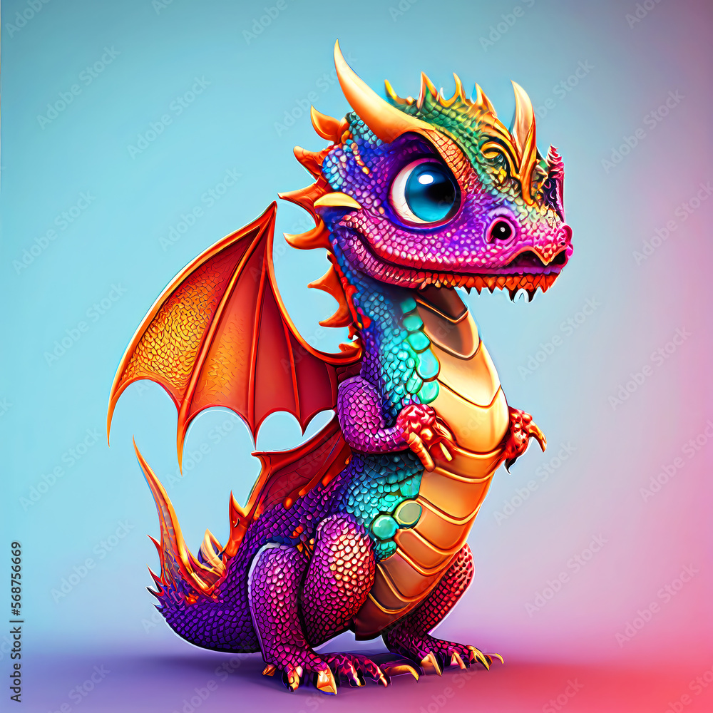 Adorable and cute dragon lizard Illustation, children-friendly cartoon