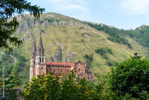 Sanctuary of Covadonga in the Picos de Europa National Park  Asturias Spain. Near the lakes of Enol.