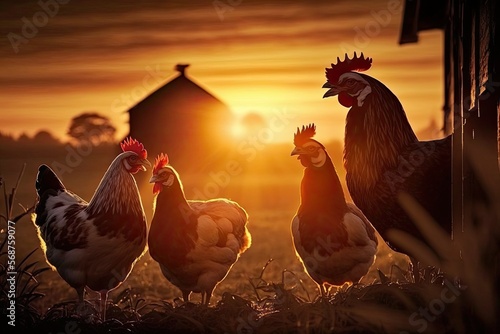 rooster and sunset, ai generated