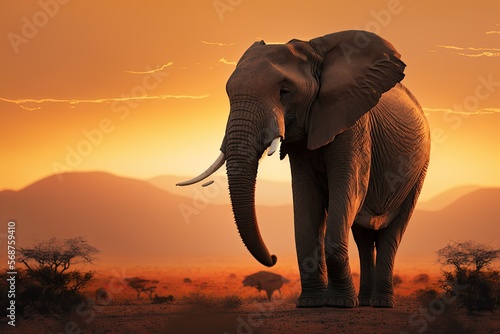 elephant at sunset   ai generated