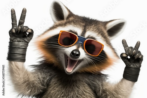 Funny raccoon wearing party sunglasses , ai generated