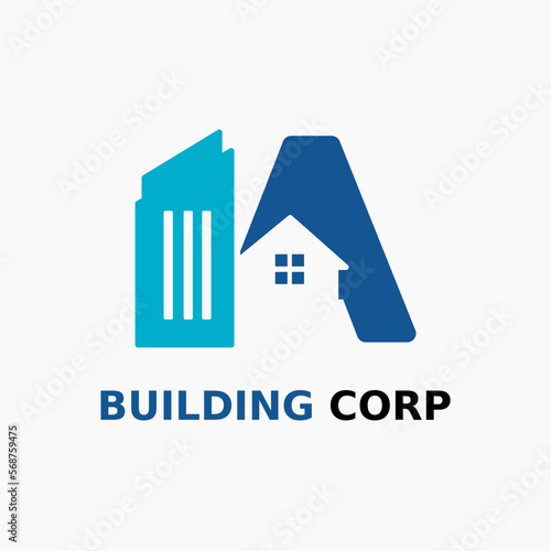 Letter A with House and Building Icon For Architect Construction Home Repair Business Logo Template