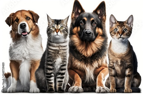 group of cats and dogs on white  ai generated 