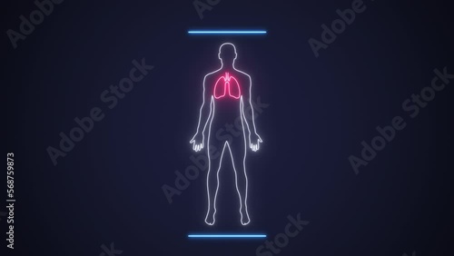 Diagnostic in clinic of respiratory system. Human outlines scanning with MRI sick asthma smoker lungs. Interface exam lung in sick red and healthy green state. Concept of diagnosis medicine and