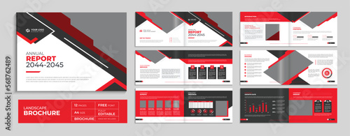 Red landscape corporate brochure company profile template annual report cover layout, minimal business brochure a4