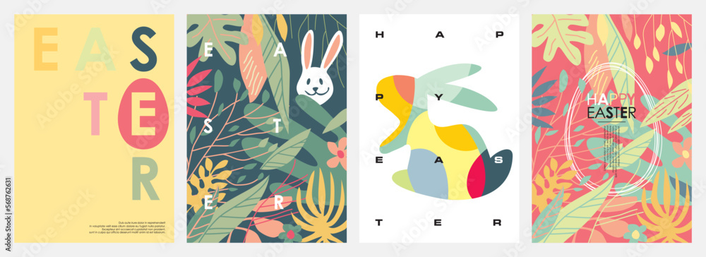 Floral holiday backgrounds and greeting cards with Easter bunny and Easter eggs. Easter holiday vector poster and banner templates illustration. Floral holiday backgrounds and greeting cards with Easter bunny and Easter eggs. Easter holiday vector poster and banner templates illustration.