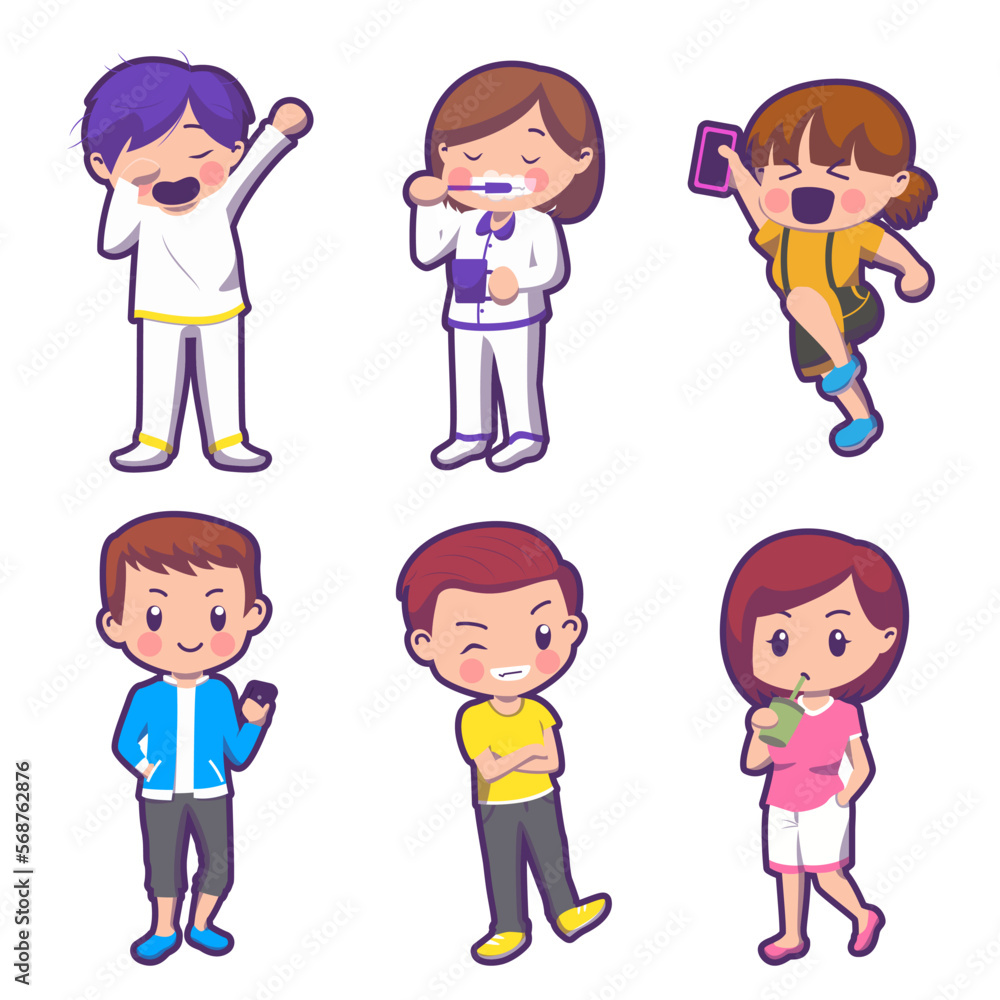 Set of children in cartoon character collection vector illustration Set of children in cartoon character collection vector illustration