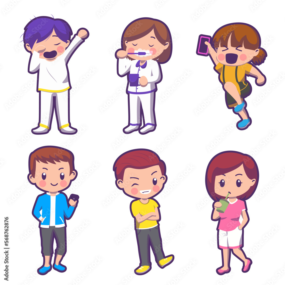 Set of children in cartoon character collection vector illustration