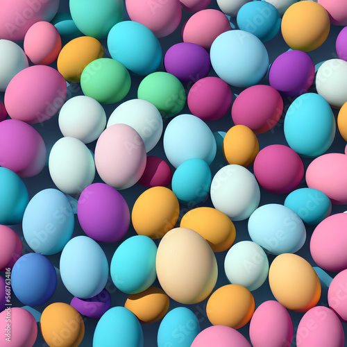 Smooth 3D rendered Easter Eggs Of Random Smooth Pastel Colors created with Generative AI Technology