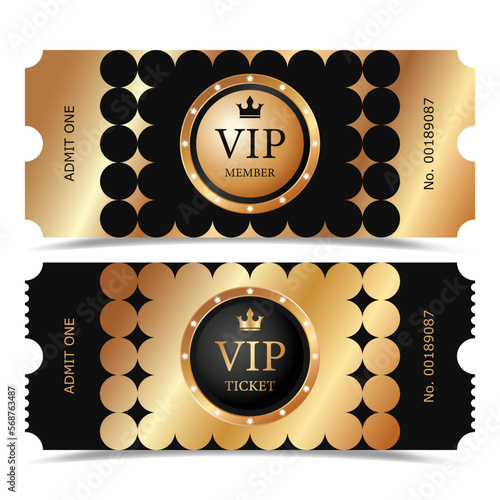 Black and gold VIP tickets. Luxury tickets for VIP members. Vector illustration