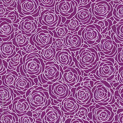 Beautiful Repeating Rose Flower Outline Patterns On A Plain Purple Background created with Generative AI technology