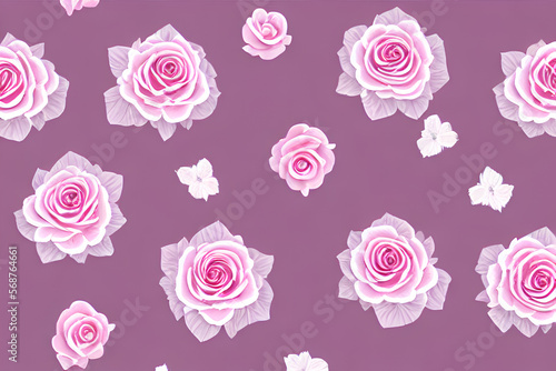 Beautiful Repeating Rose Flower Patterns On A Plain Purple Background created with Generative AI technology