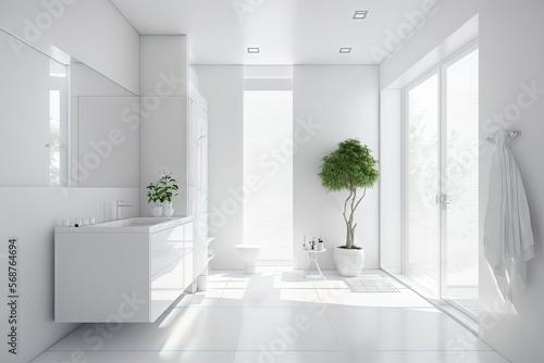 White apartment interior. Bathroom. Generative AI