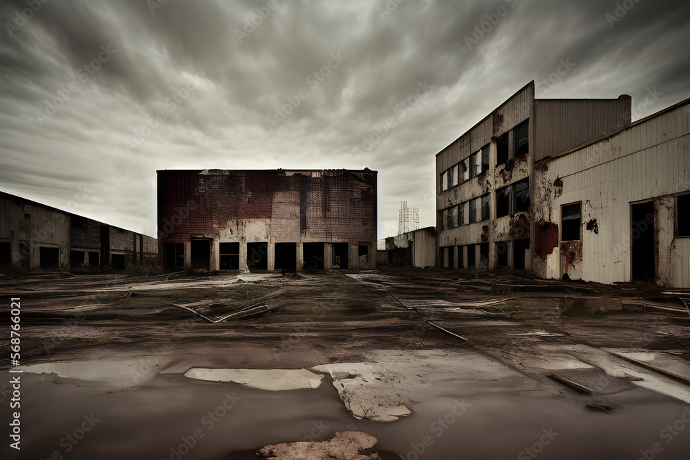 AI Digital Illustration Abandoned Grunge Factory Building