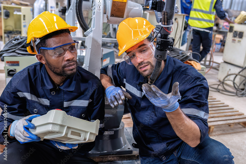 Maintenance engineer repair and programing robotic arm in factory Industry robot service shop Maintenance engineer repair and programing robotic arm in factory Industry robot service shop