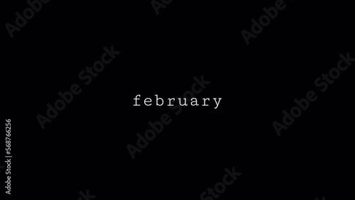 February animation text. Name of month with transparent background. Alpha channel. February lettering.
