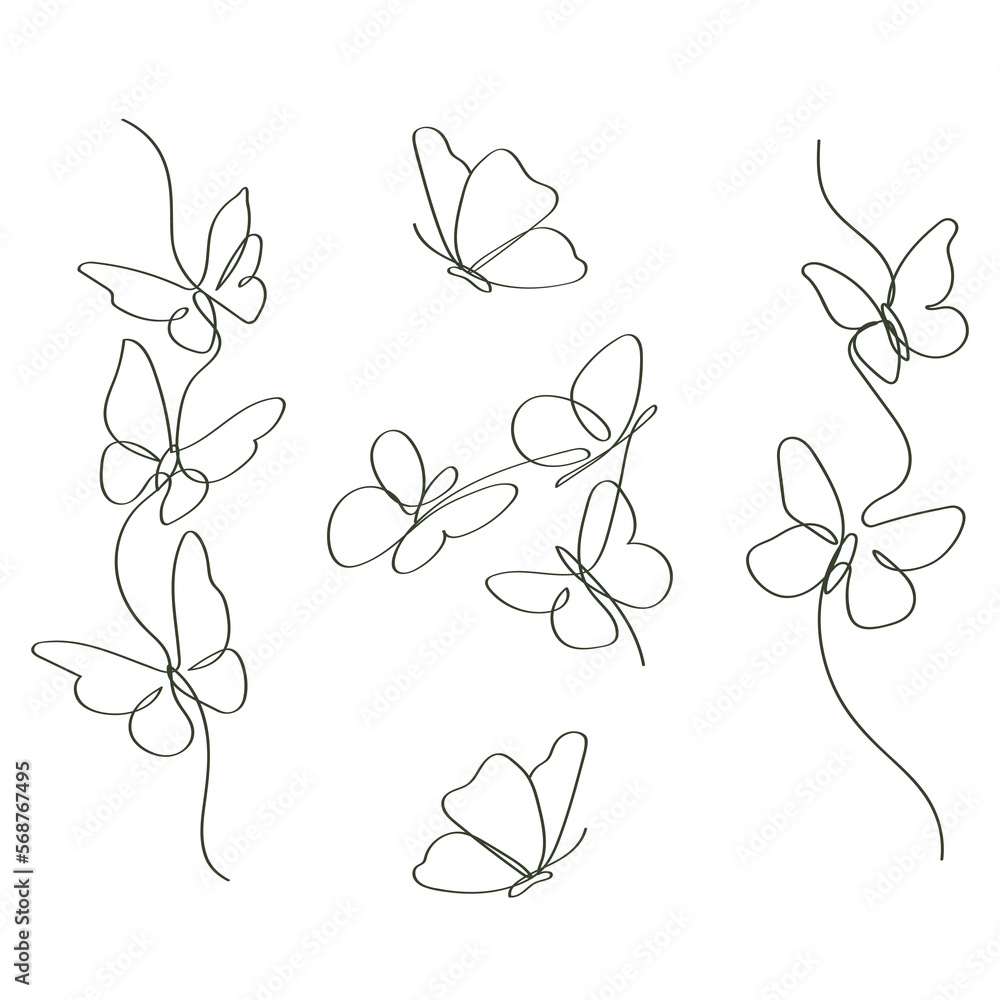 Hand-drawn continuous line art butterflies artwork elegant linear illustration  - obrazy, fototapety, plakaty 