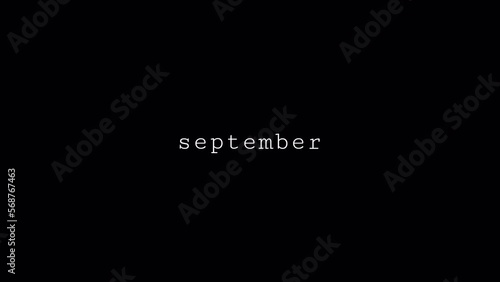 September animation text. Name of month with transparent background. Alpha channel. September lettering.