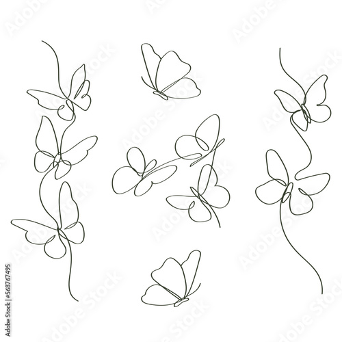 Canvastavla Hand-drawn continuous line art butterflies artwork elegant linear illustration
