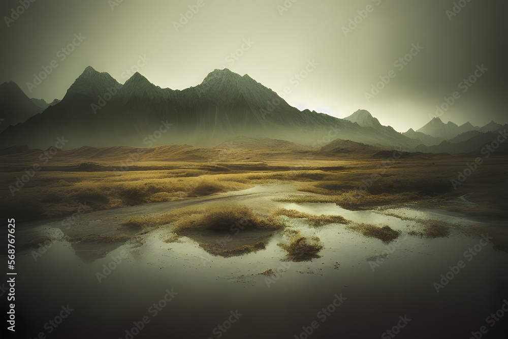 AI Digital Illustration Dramatic Misty Landscape