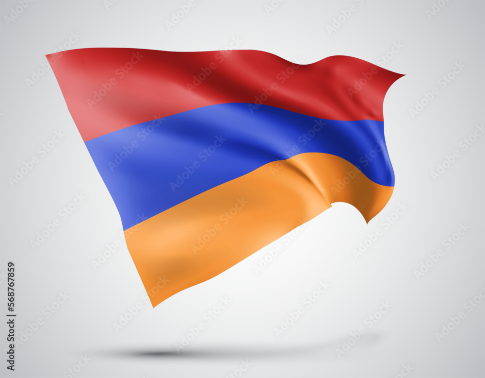 Armenia, vector flag with waves and bends waving in the wind on a white background Armenia, vector flag with waves and bends waving in the wind on a white background
