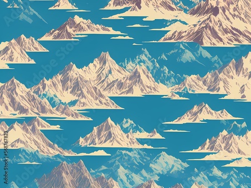 Pattern with mountains, japanese style created with generative ai technology © LikotoArtworks