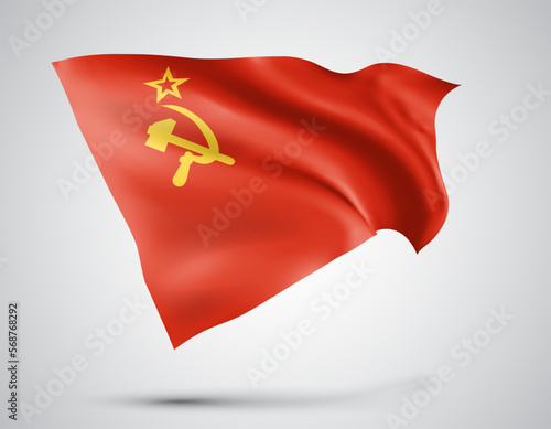 USSR, vector flag with waves and bends waving in the wind on a white background