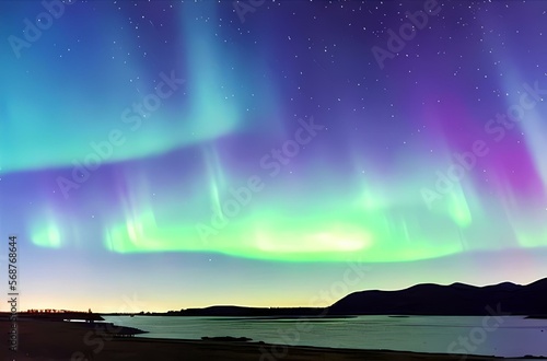 Aurora Borealis landscape created with generative ai technology © LikotoArtworks