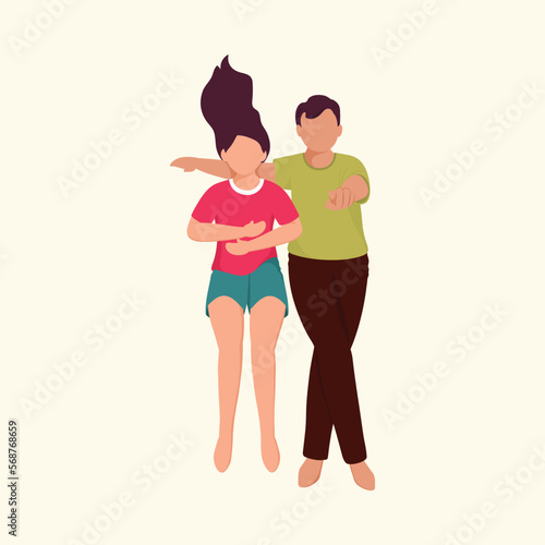 Illustration of Young Girl Lying Down With Boy Pointing Up Index Finger.
